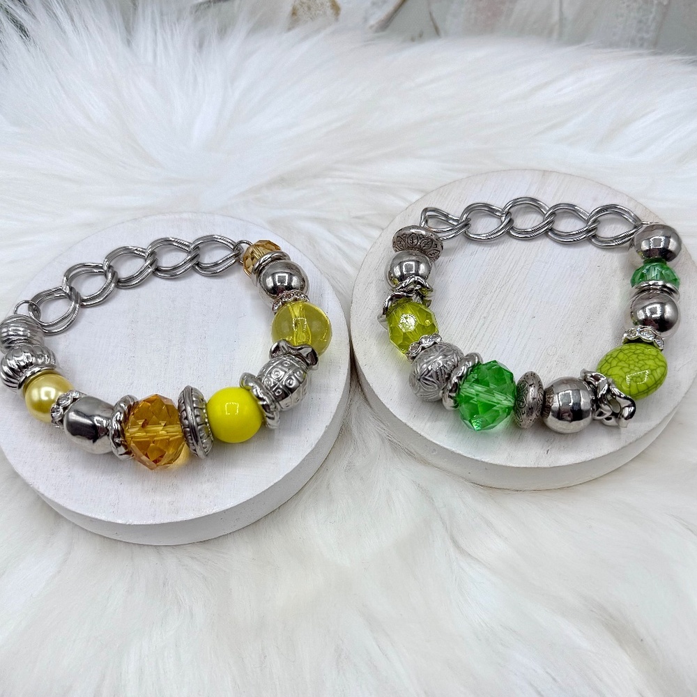 Sunshine & Lime Charm Bracelet Duo – Silver-tone Fashion Bracelet